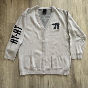 Men's Star Wars Light Grey Button-Front Cardigan with AT-AT Detail